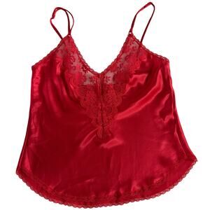 Vintage Chantilly Maidenform Size 32 XS Lace Satin Slip Cami Top Red Union Made